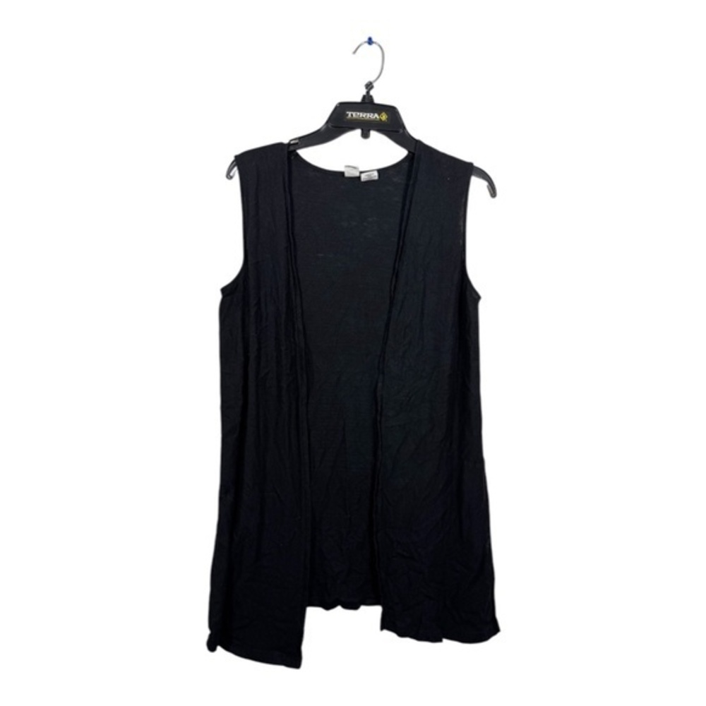 Artisan NY Womens Cardigan Medium Black 100% Linen Sleeveless Boho Lightweight